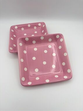 Pampered Chef Whip Cancer Pink Polka Dot Plates Set of 2